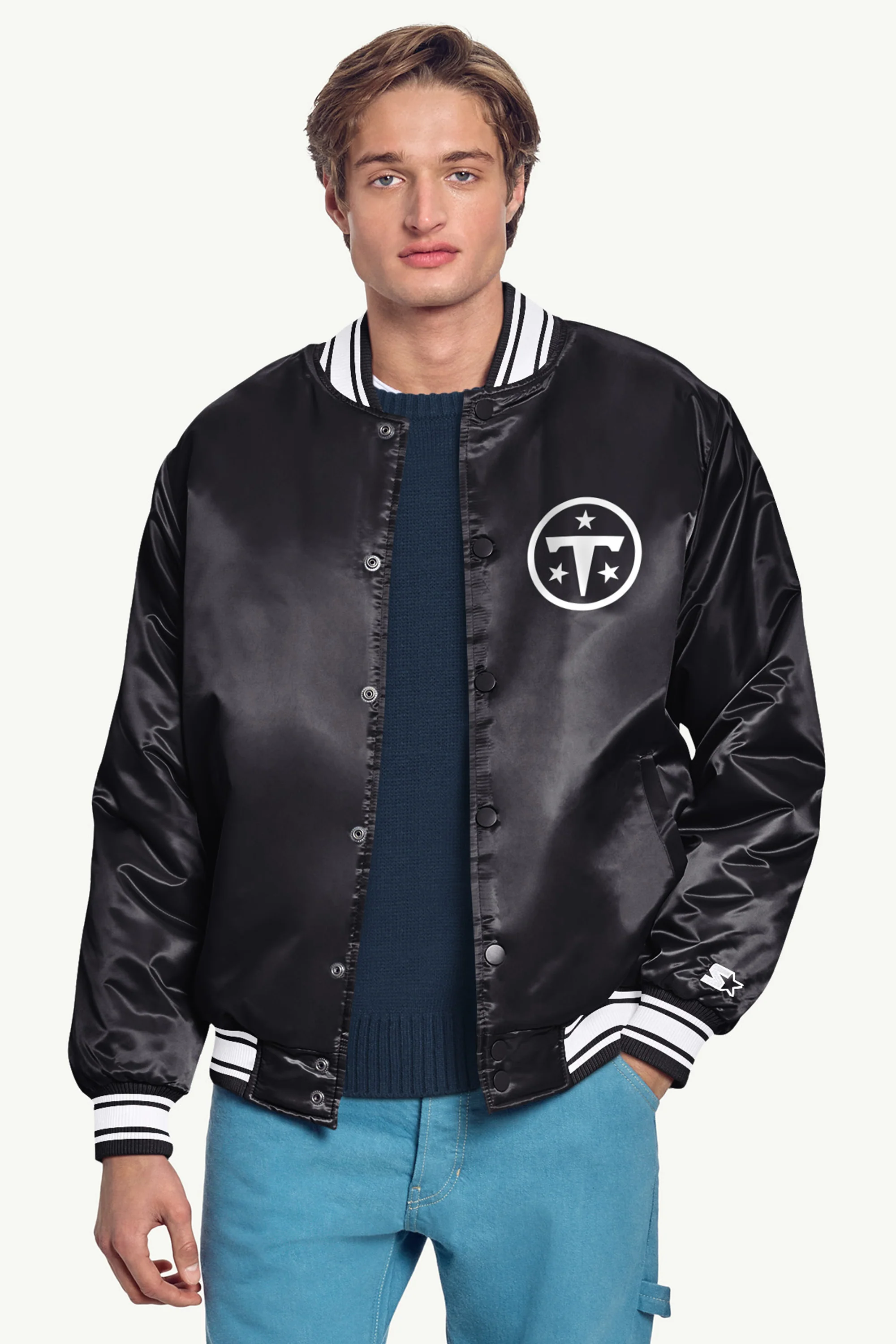 MENS TENNESSEE TITANS MESH LOOK SATIN VARSITY JACKET - Image 3