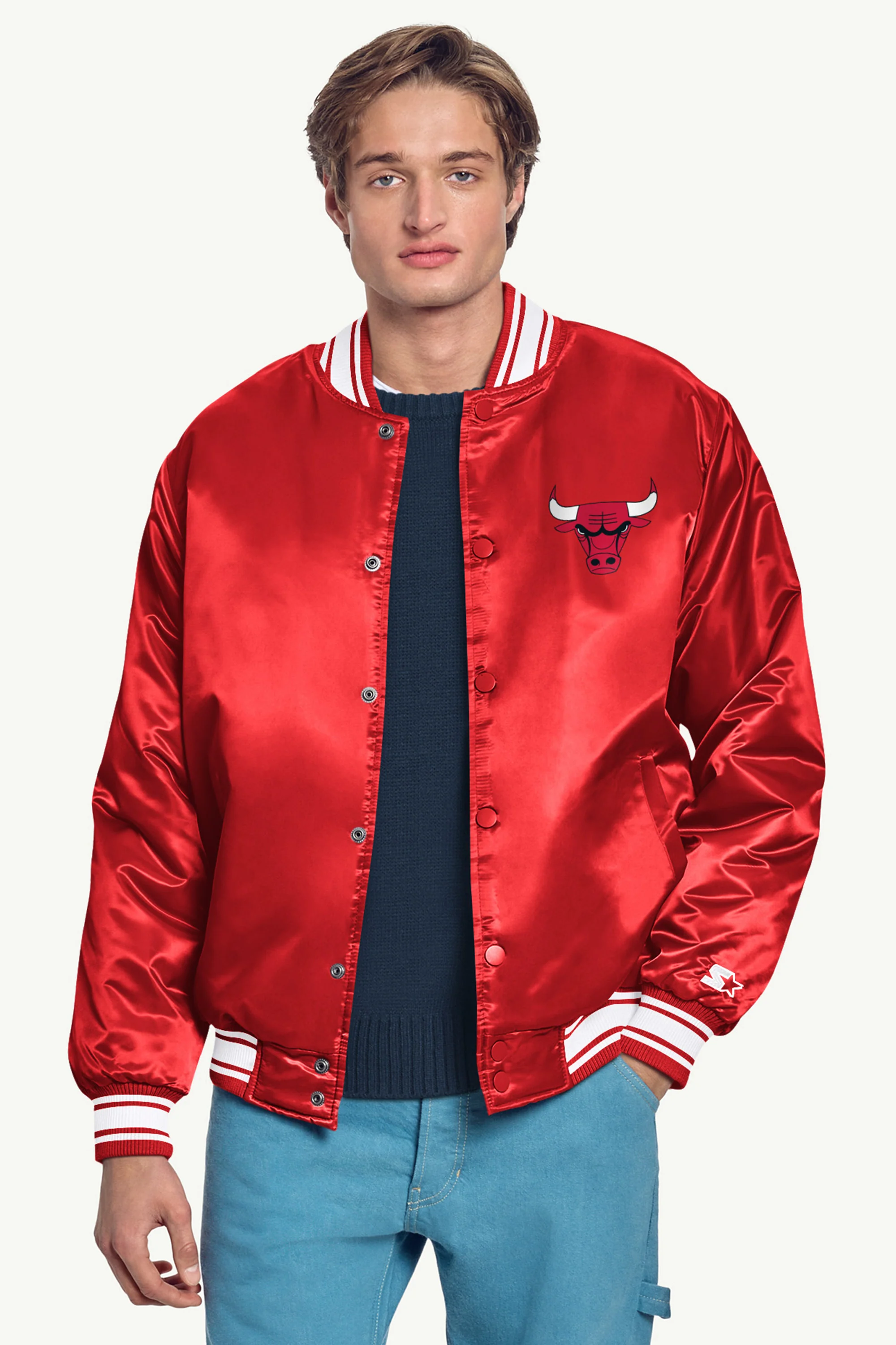 MENS CHICAGO BULLS MESH LOOK SATIN VARSITY JACKET - Image 3
