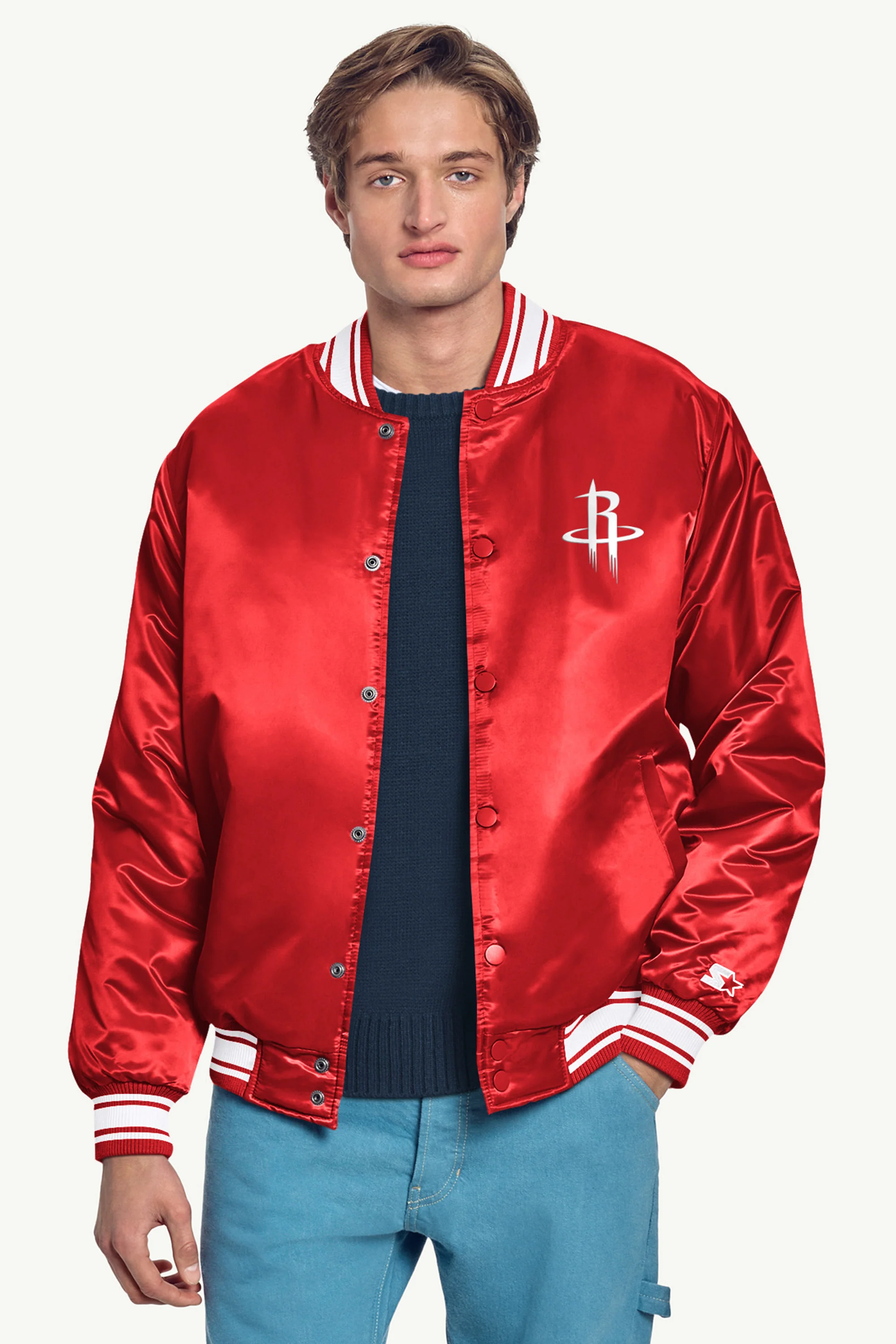 MENS HOUSTON ROCKETS MESH LOOK SATIN VARSITY JACKET - Image 3
