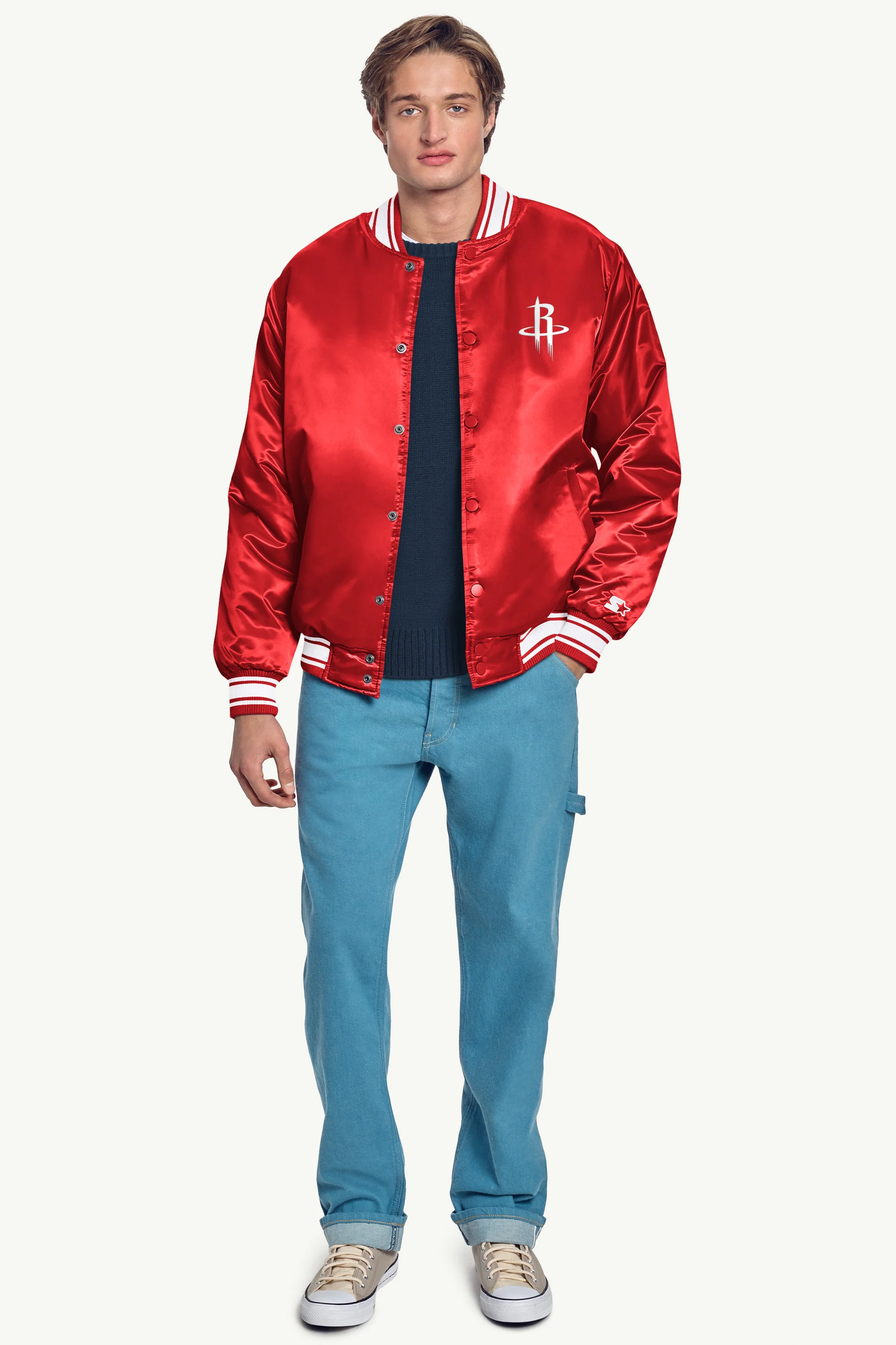 MENS HOUSTON ROCKETS MESH LOOK SATIN VARSITY JACKET - Image 4