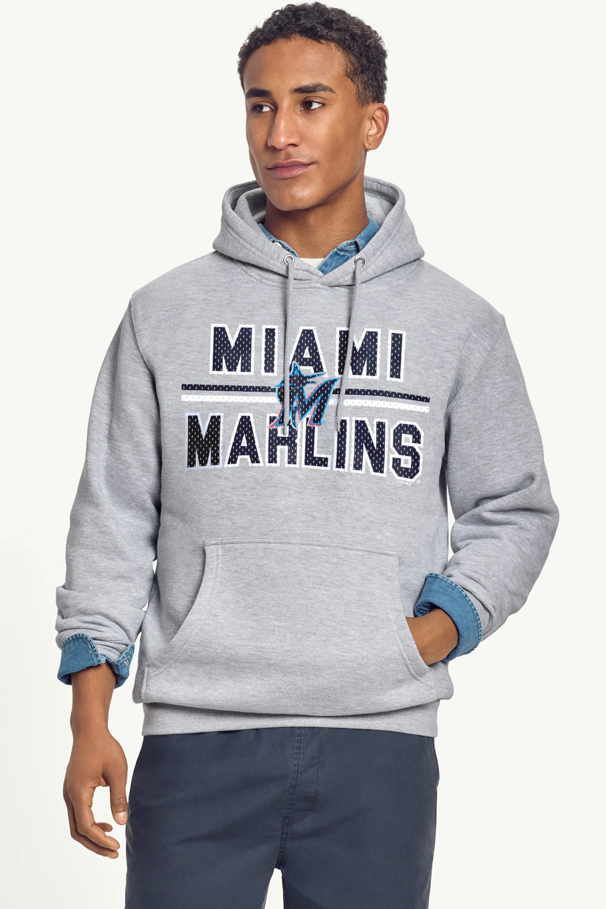 MENS MIAMI MARLINS MESH LOOK HOODIE - Image 2