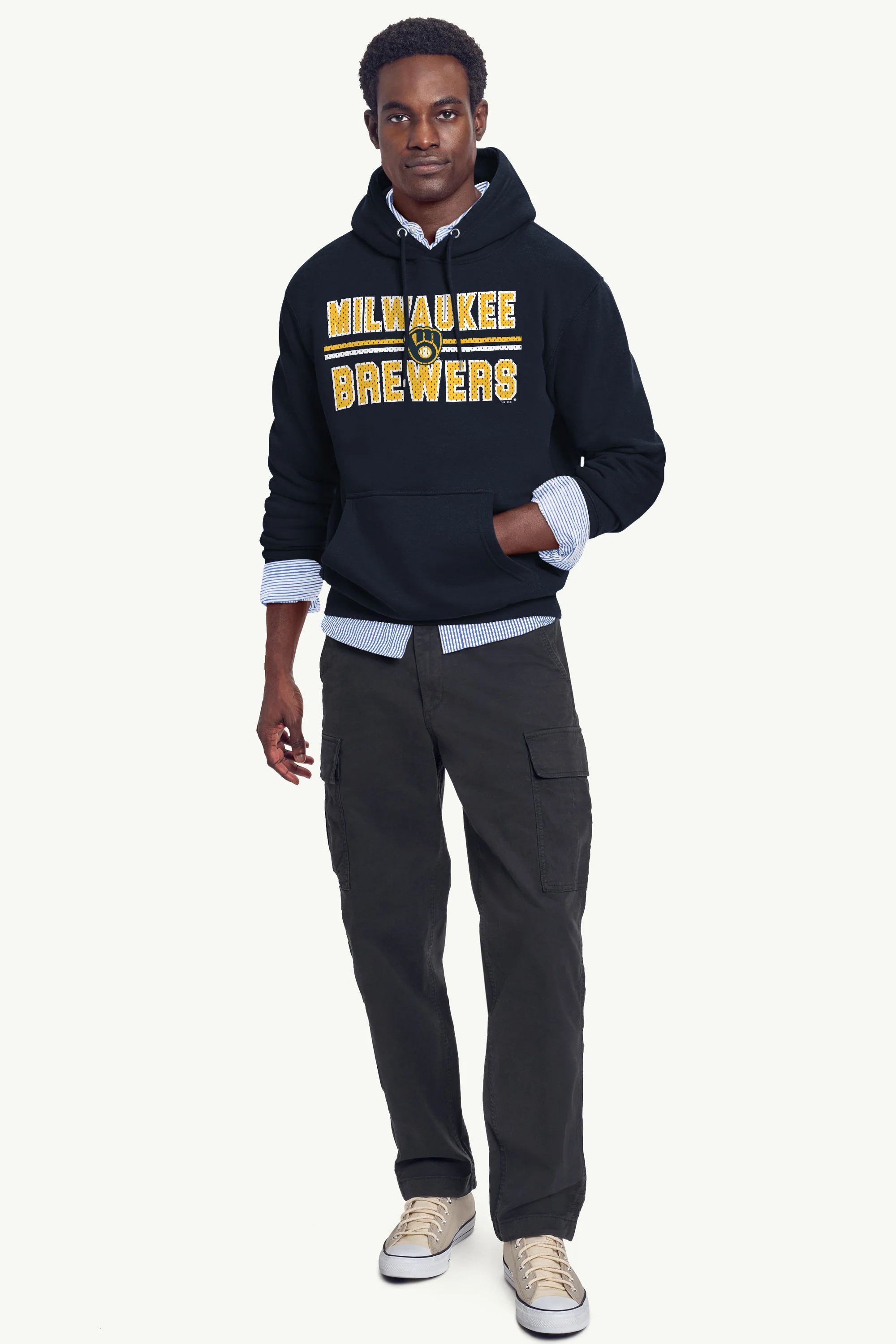 MENS MILWAUKEE BREWERS MESH LOOK HOODIE - Image 3