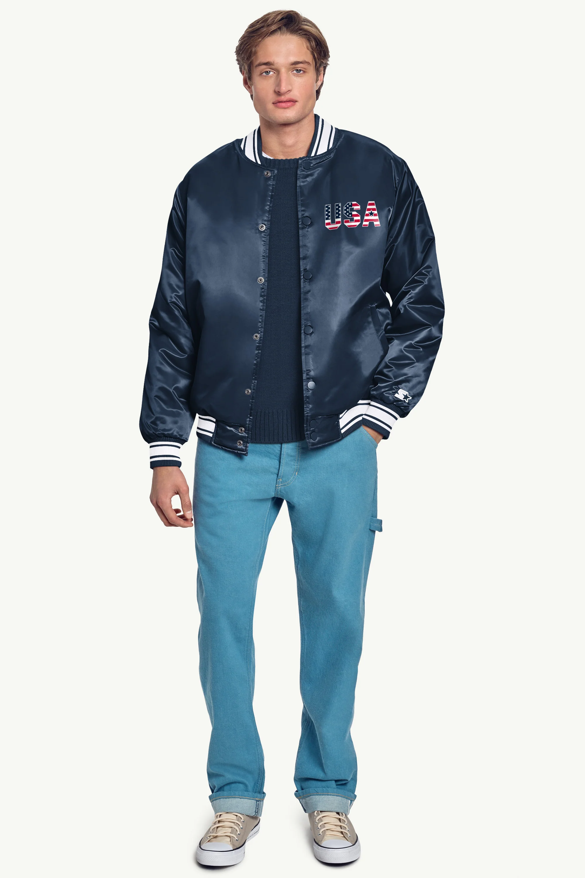 MENS STARTER USA EAGLE CREST SATIN VARSITY JACKET - Image 4