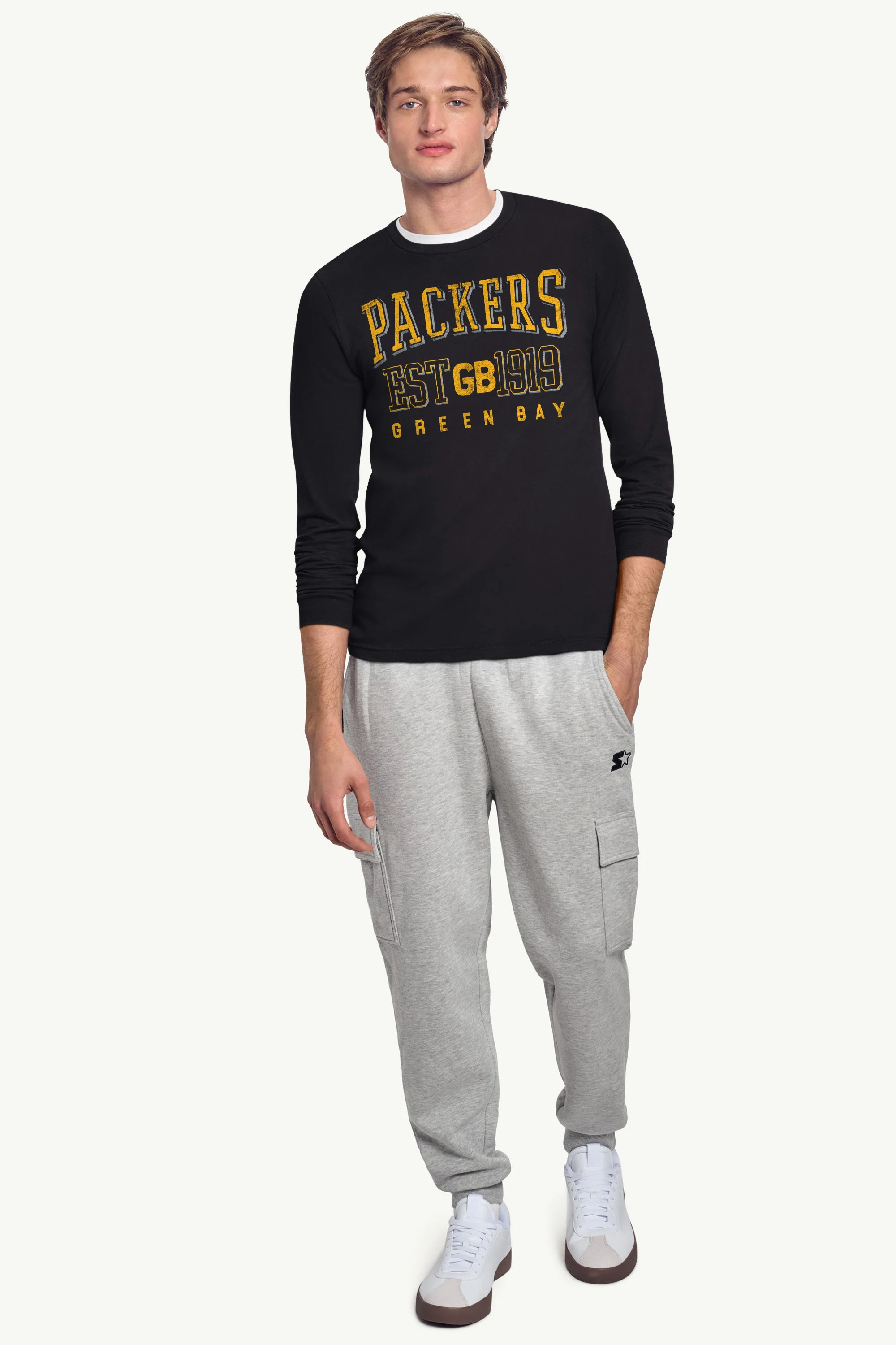 MENS GREEN BAY PACKERS RETRO LONG SLEEVE T SHIRT - Image 2