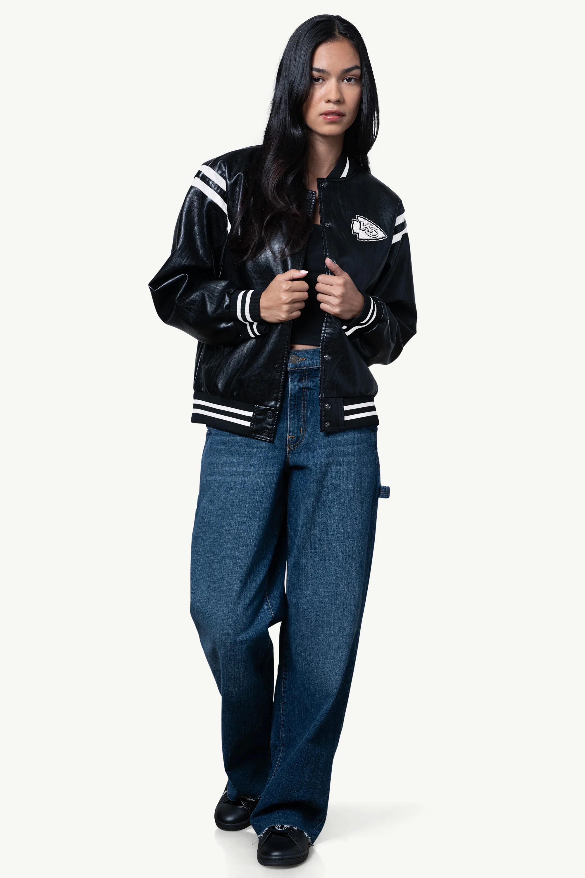WOMENS KANSAS CITY CHIEFS FAUX LEATHER VARSITY JACKET - Image 3