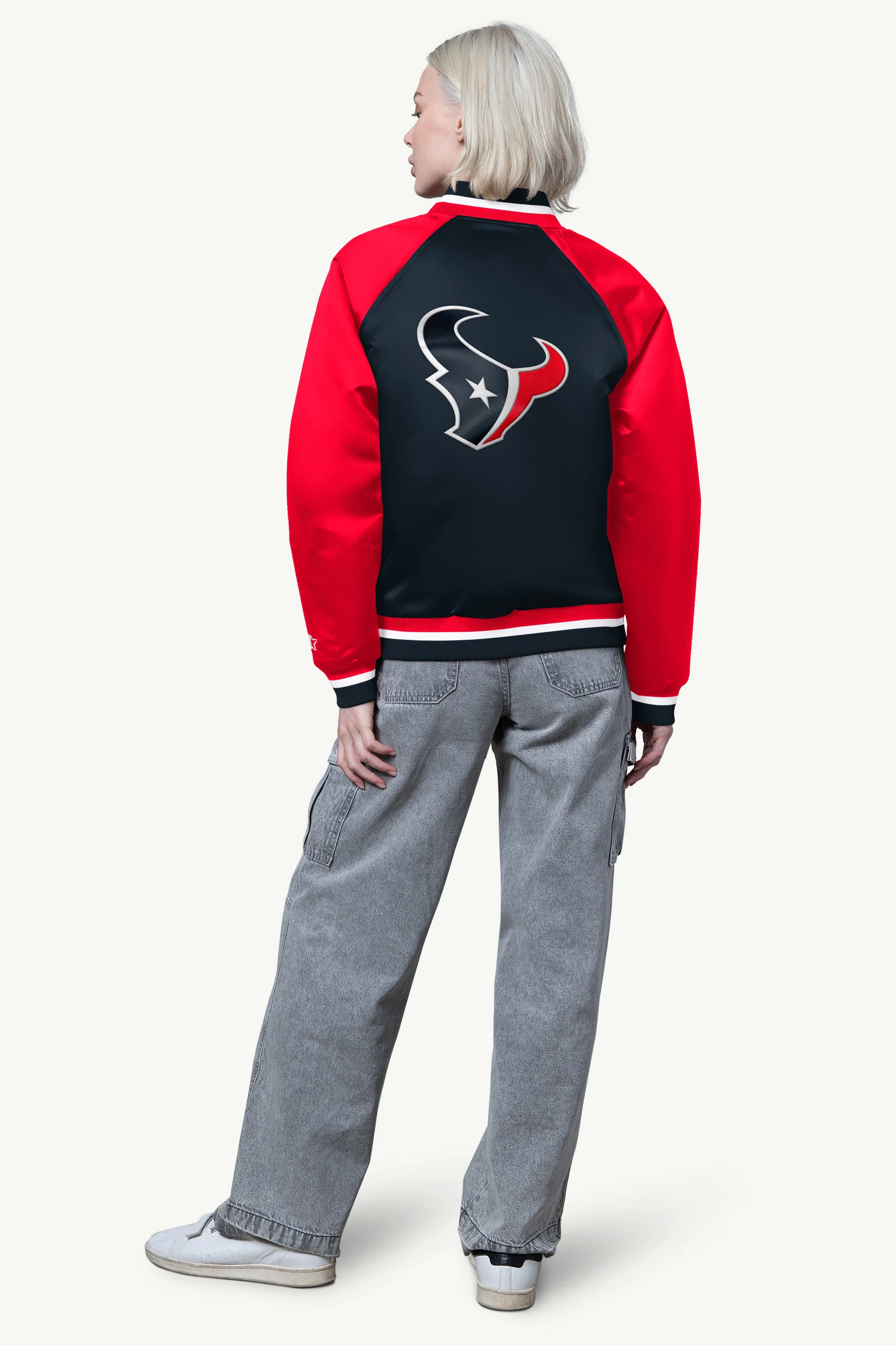WOMENS HOUSTON TEXANS FINAL SCORE SATIN VARSITY JACKET - Image 2