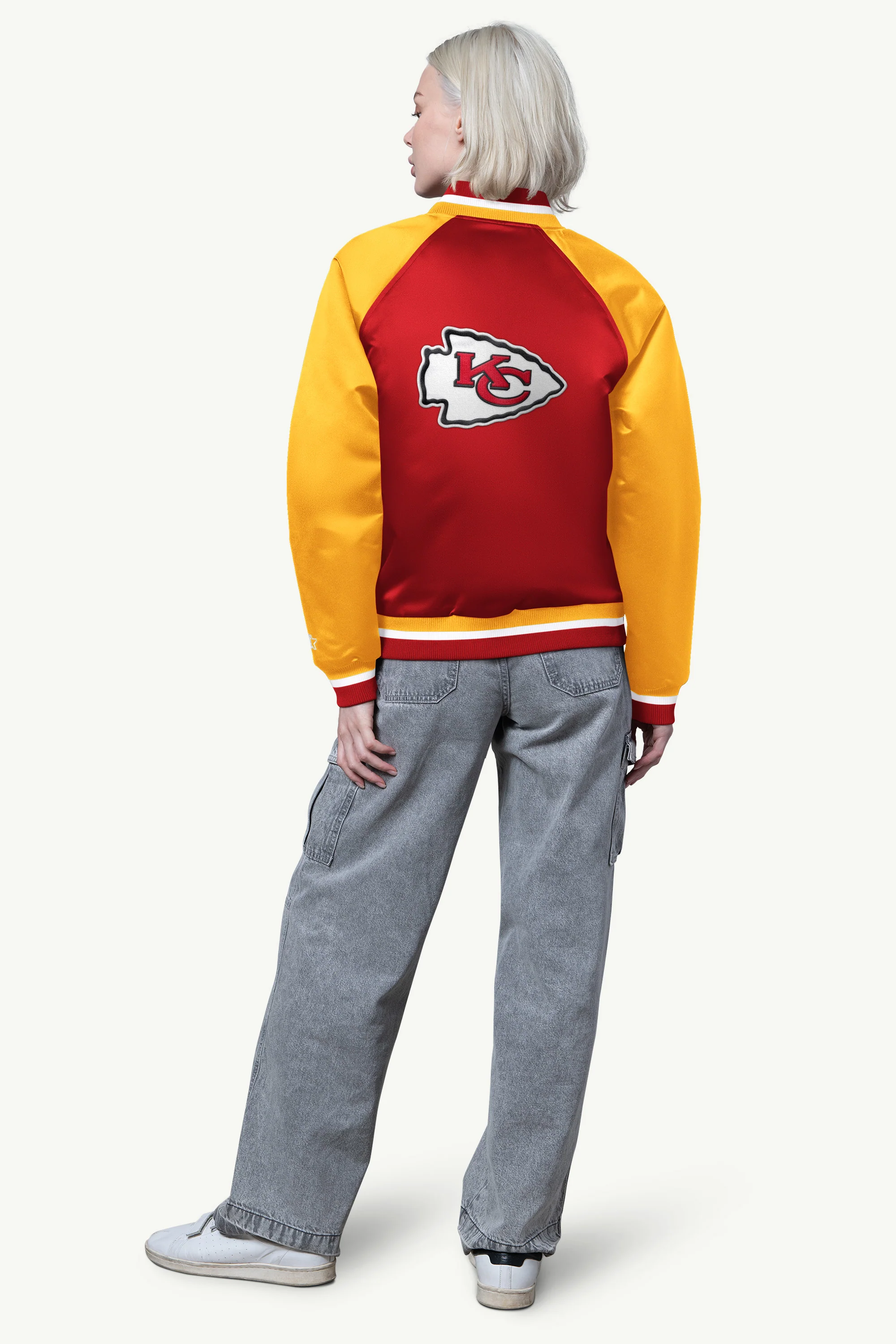 WOMENS KANSAS CITY CHIEFS FINAL SCORE SATIN VARSITY JACKET - Image 2