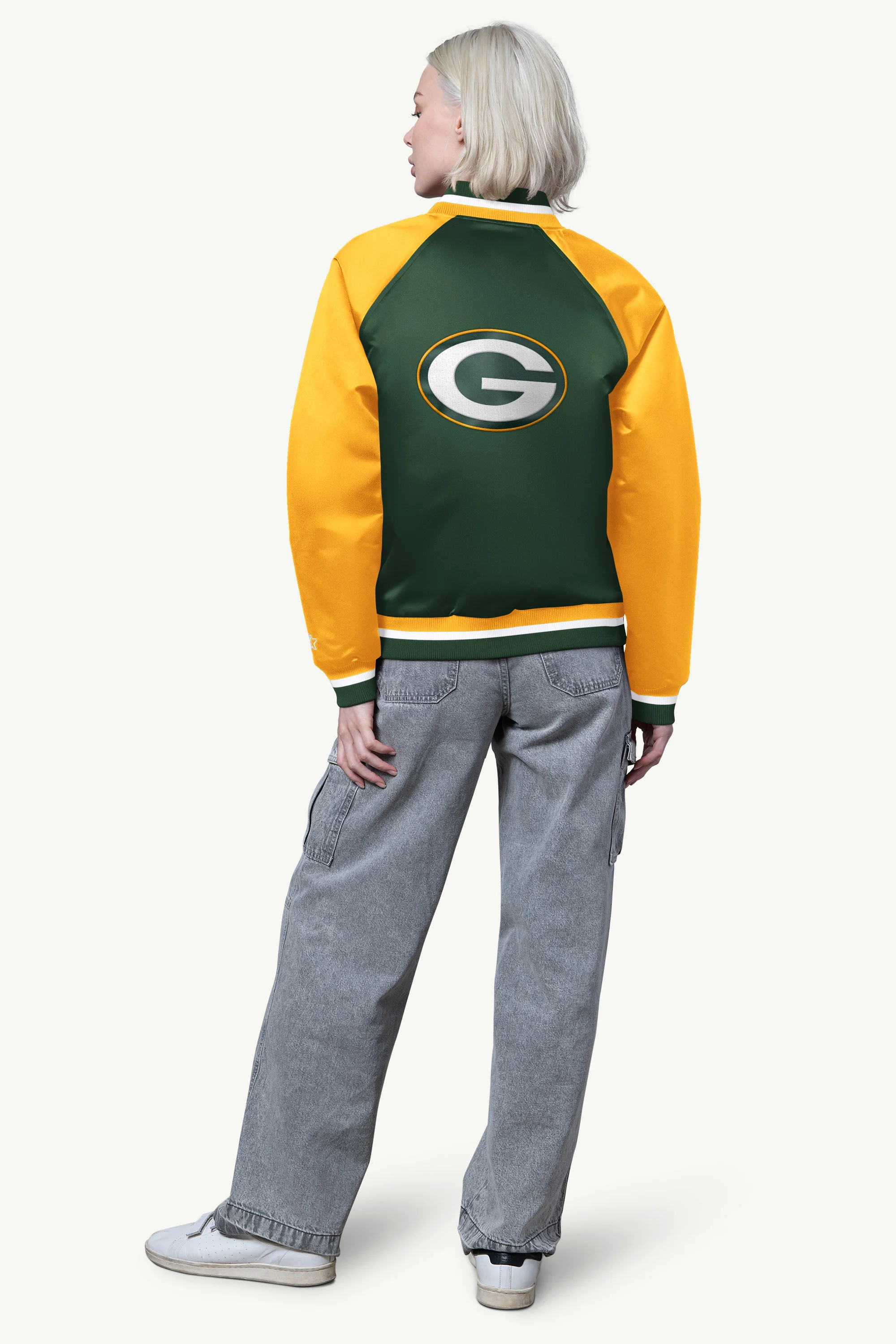 WOMENS GREEN BAY PACKERS FINAL SCORE SATIN VARSITY JACKET - Image 2