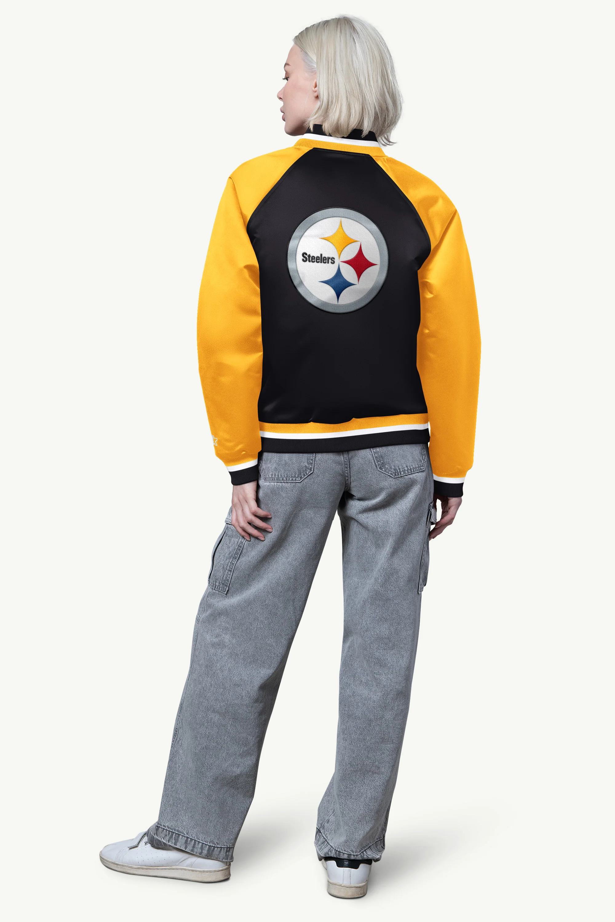 WOMENS PITTSBURGH STEELERS FINAL SCORE SATIN VARSITY JACKET - Image 2