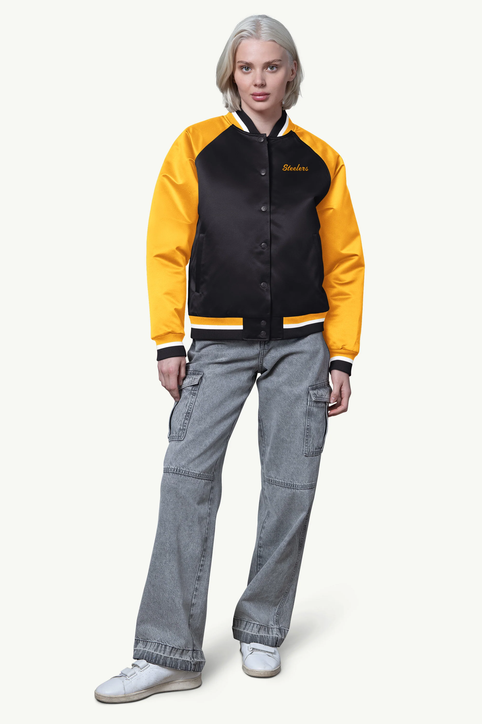 WOMENS PITTSBURGH STEELERS FINAL SCORE SATIN VARSITY JACKET - Image 3
