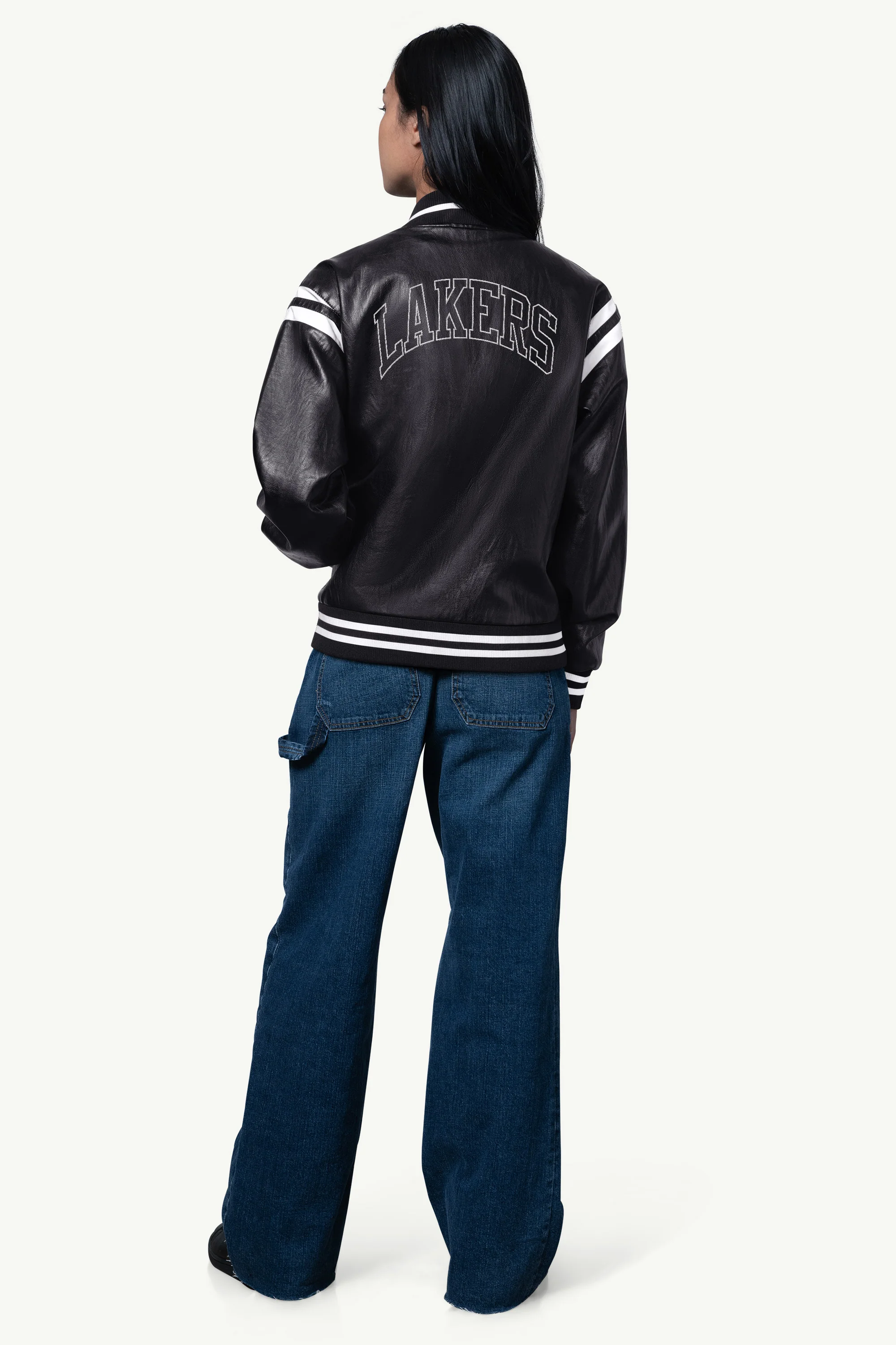 WOMENS LA LAKERS FAUX LEATHER VARSITY JACKET - Image 2