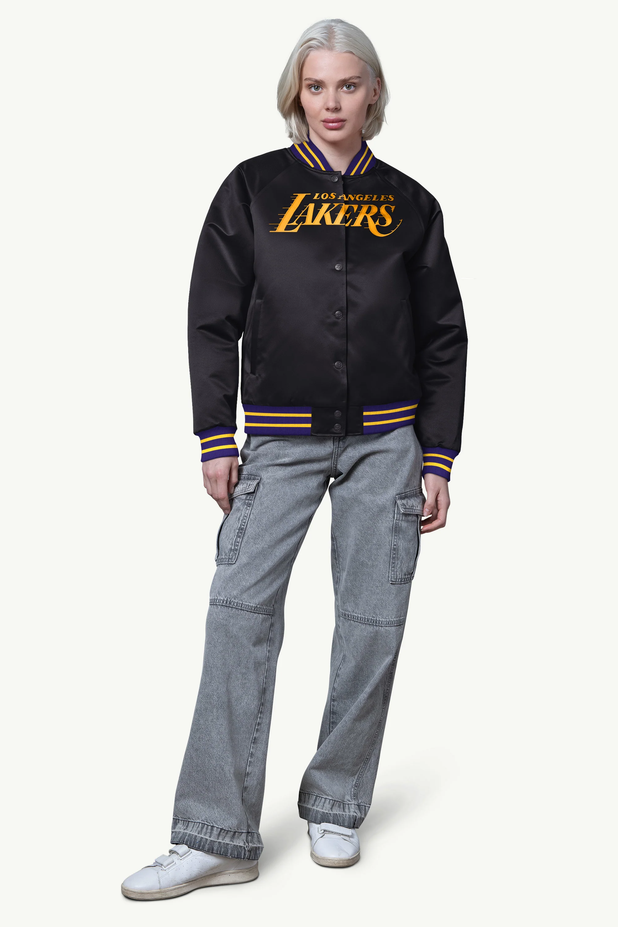 WOMENS LA LAKERS FINAL SCORE SATIN VARSITY JACKET - Image 3