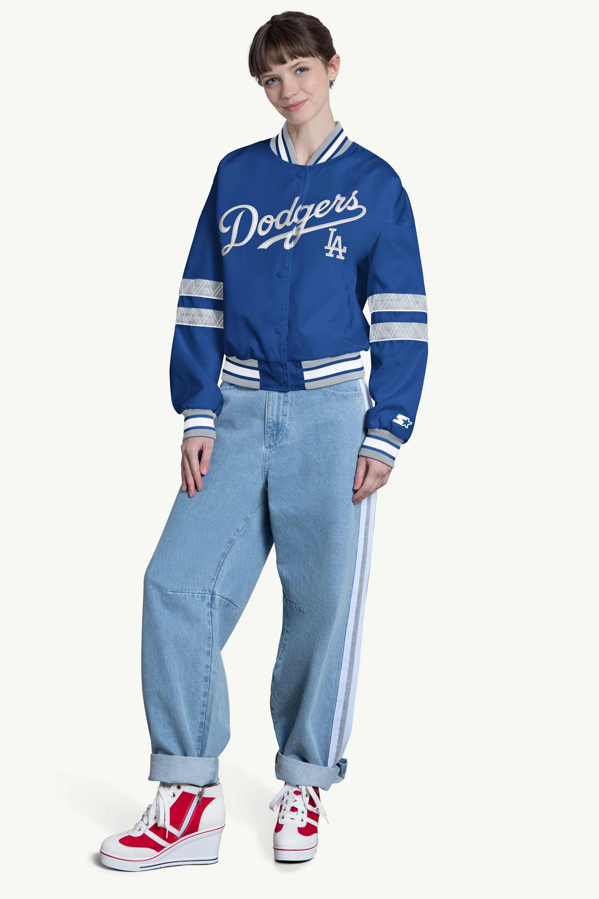 WOMENS LOS ANGELES DODGERS INTERCEPTION VARSITY JACKET - Image 3