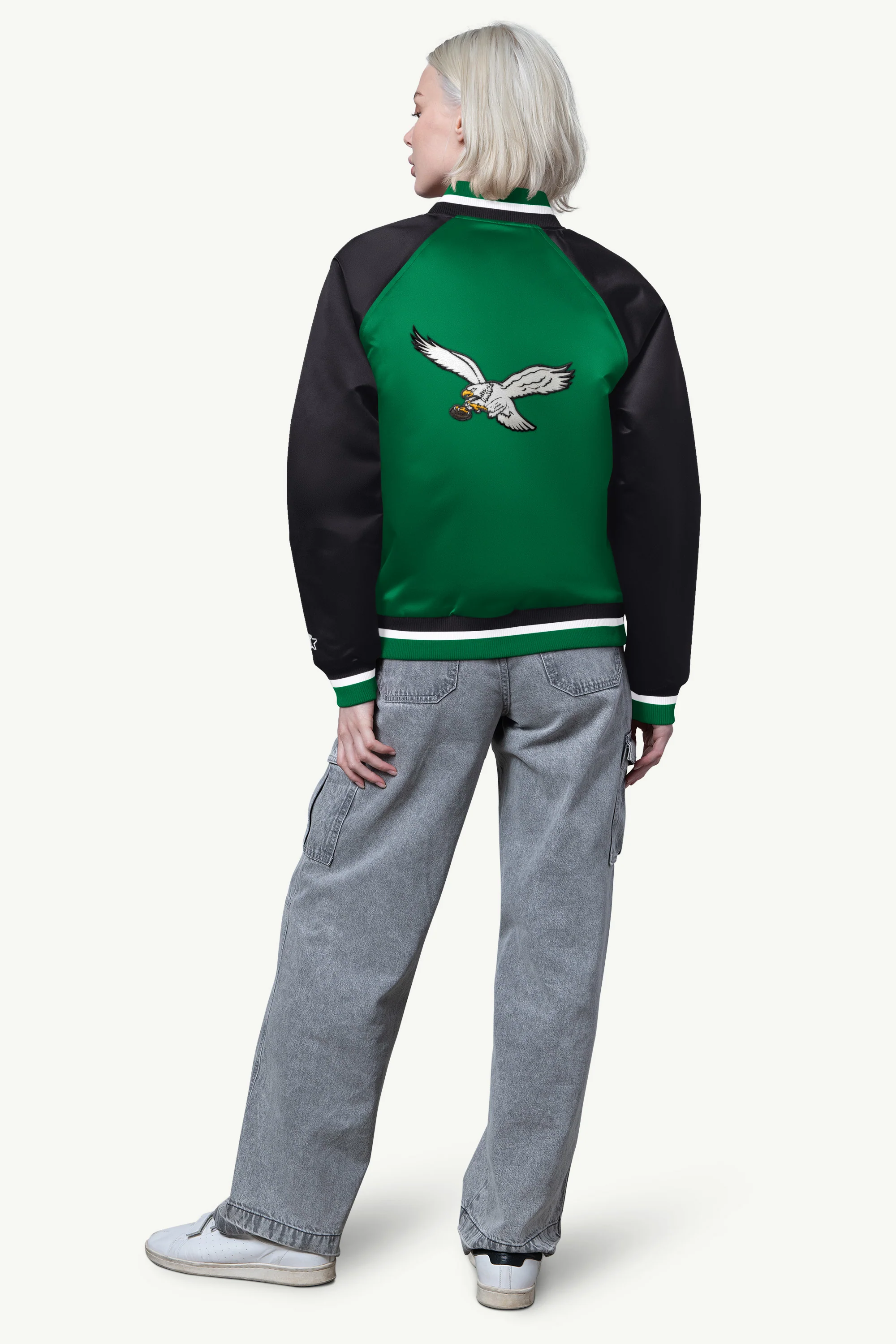WOMENS PHILADELPHIA EAGLES FINAL SCORE SATIN VARSITY JACKET - Image 2