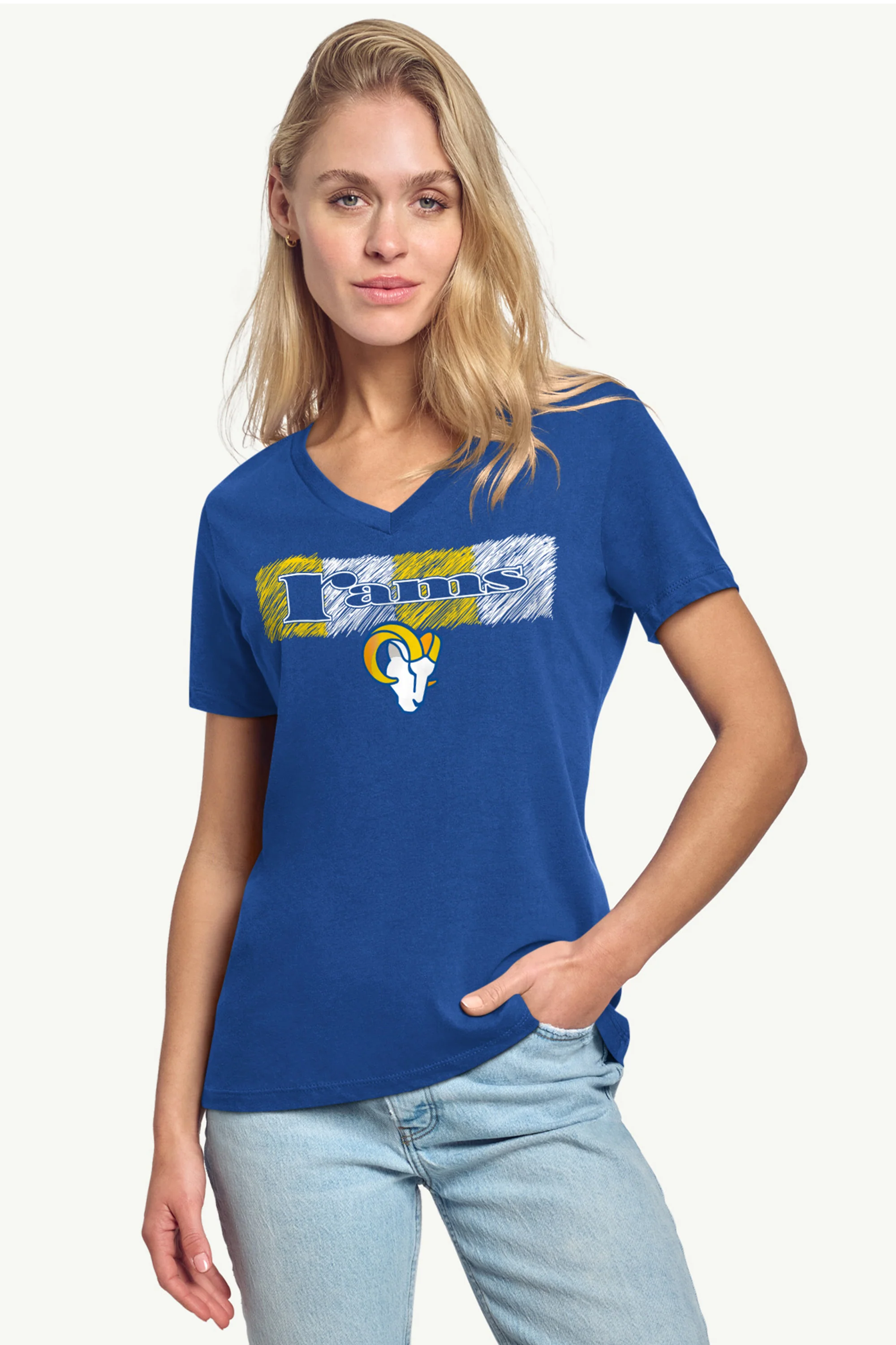 WOMENS LOS ANGELES RAMS COLOR SHADING V-NECK T SHIRT - Image 2