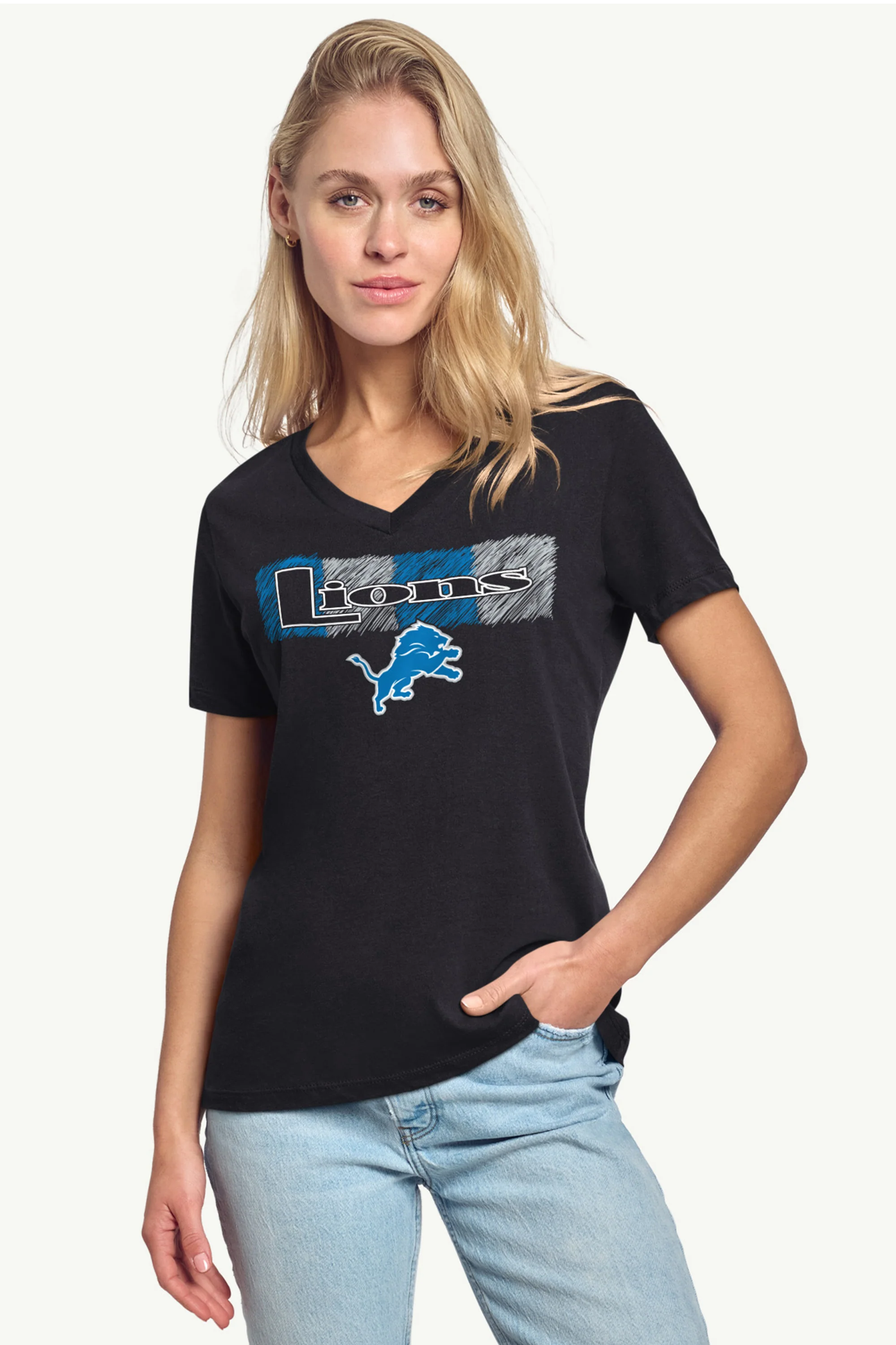 WOMENS DETROIT LIONS COLOR SHADING V-NECK T SHIRT - Image 2