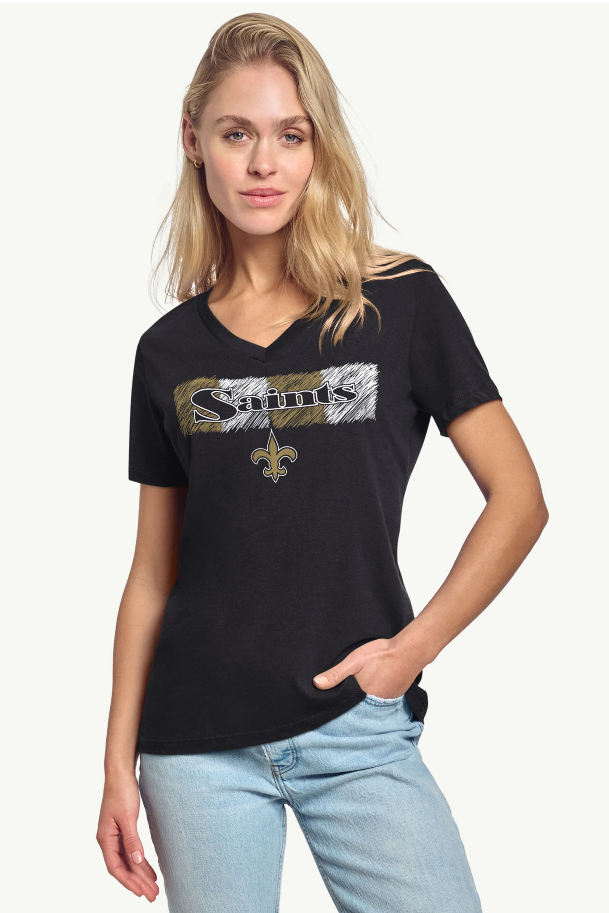 WOMENS NEW ORLEANS SAINTS COLOR SHADING V-NECK T SHIRT - Image 2