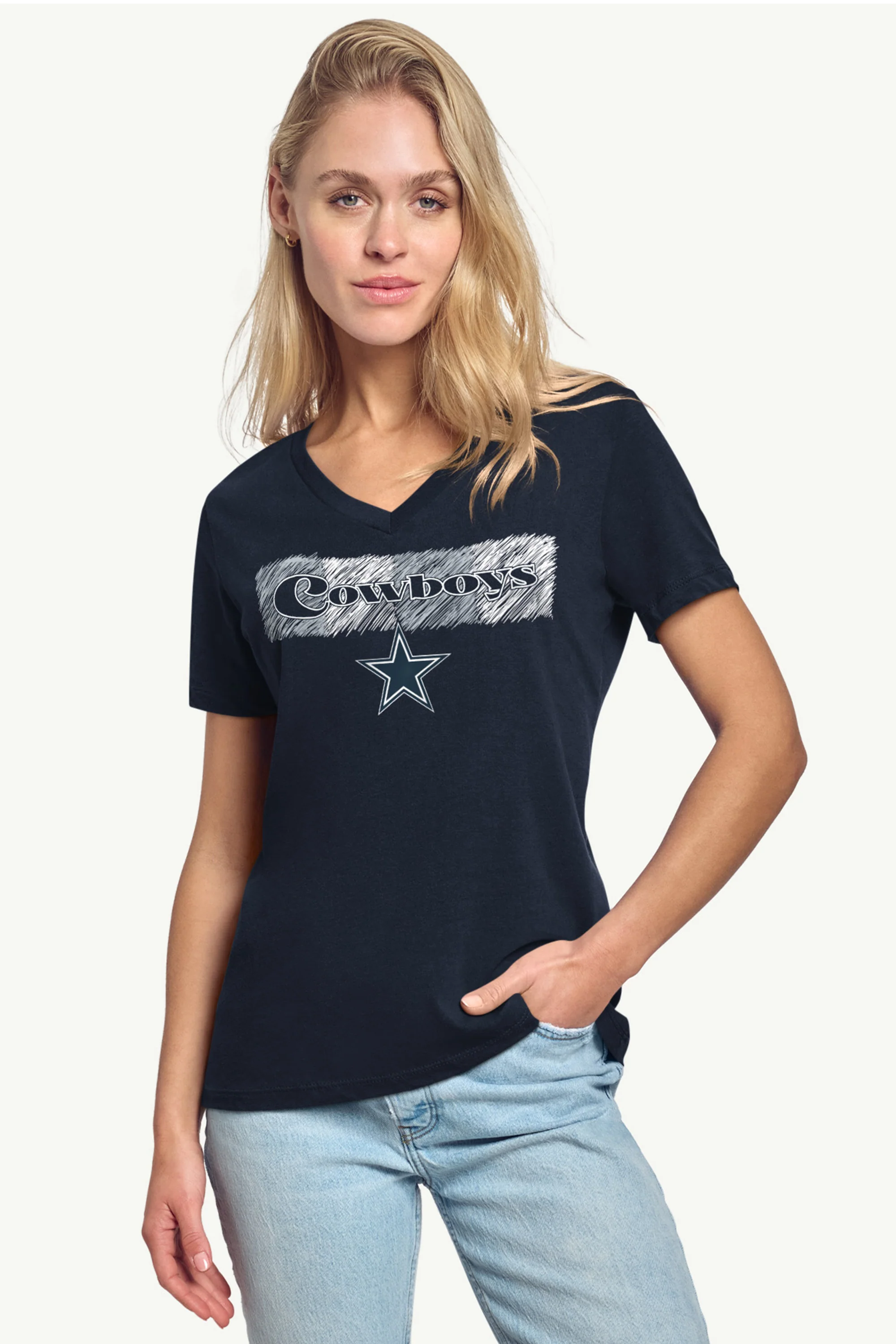WOMENS DALLAS COWBOYS COLOR SHADING V-NECK T SHIRT - Image 2