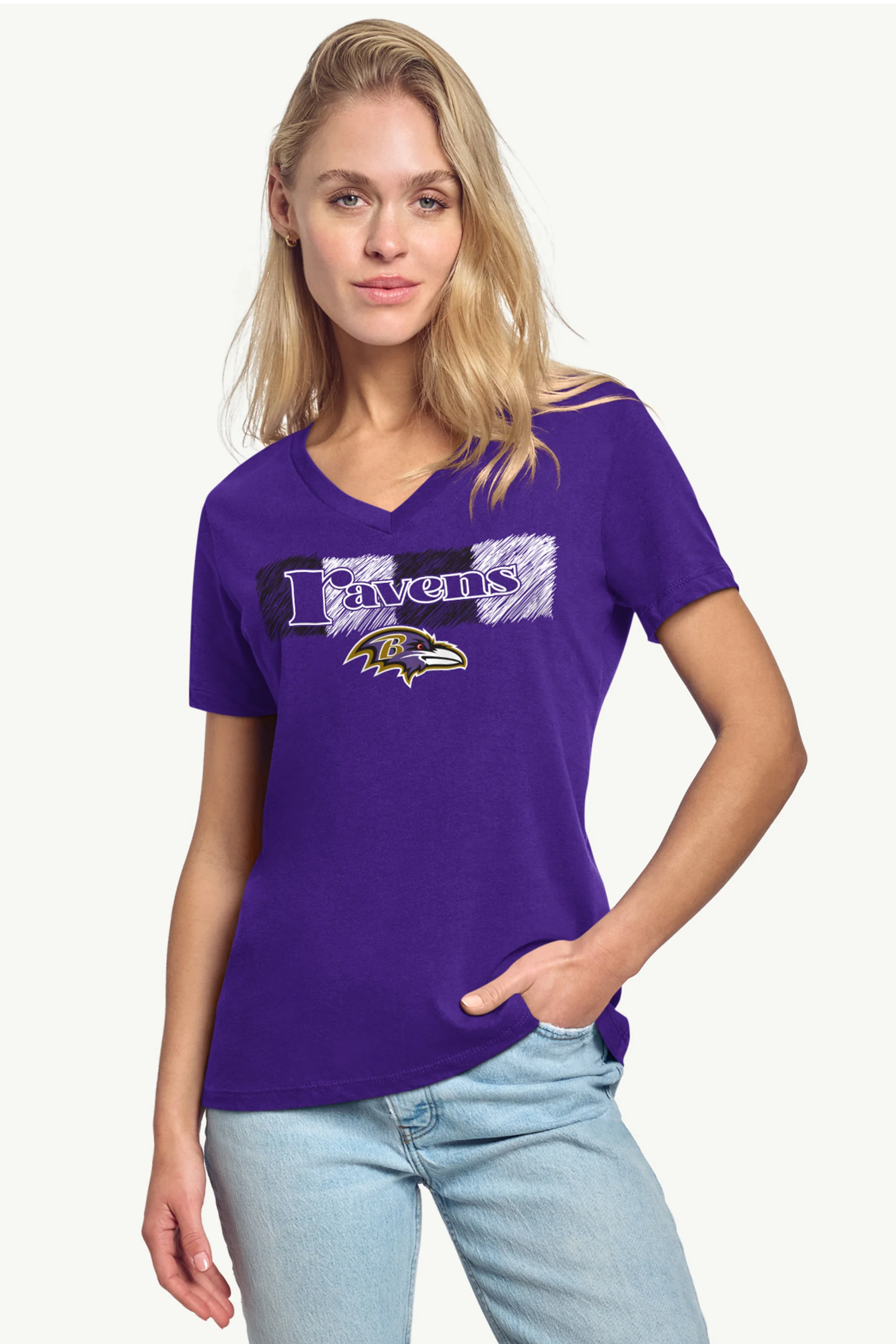 WOMENS BALTIMORE RAVENS COLOR SHADING V-NECK T SHIRT - Image 2