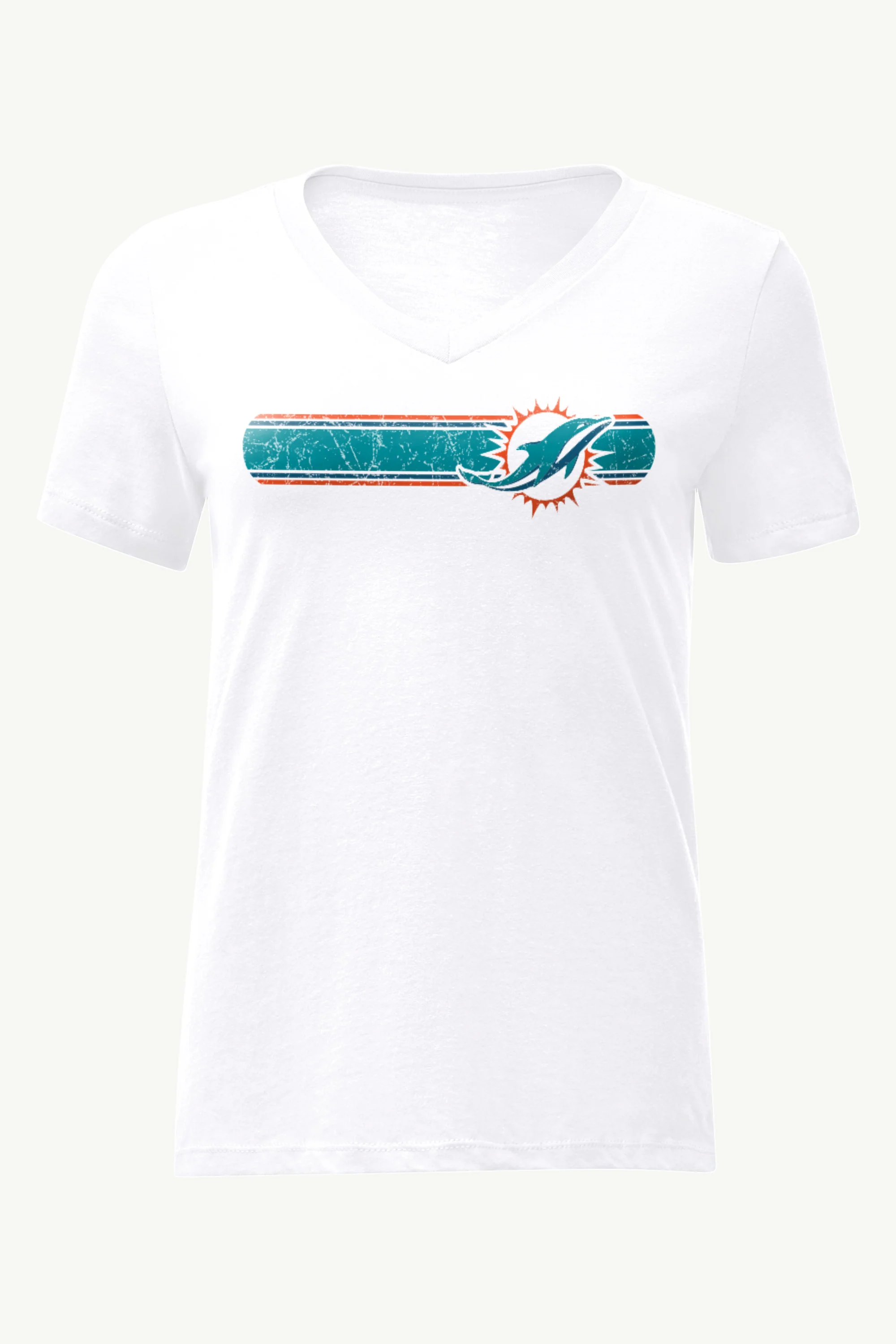 WOMENS MIAMI DOLPHINS STRIPE V-NECK T SHIRT