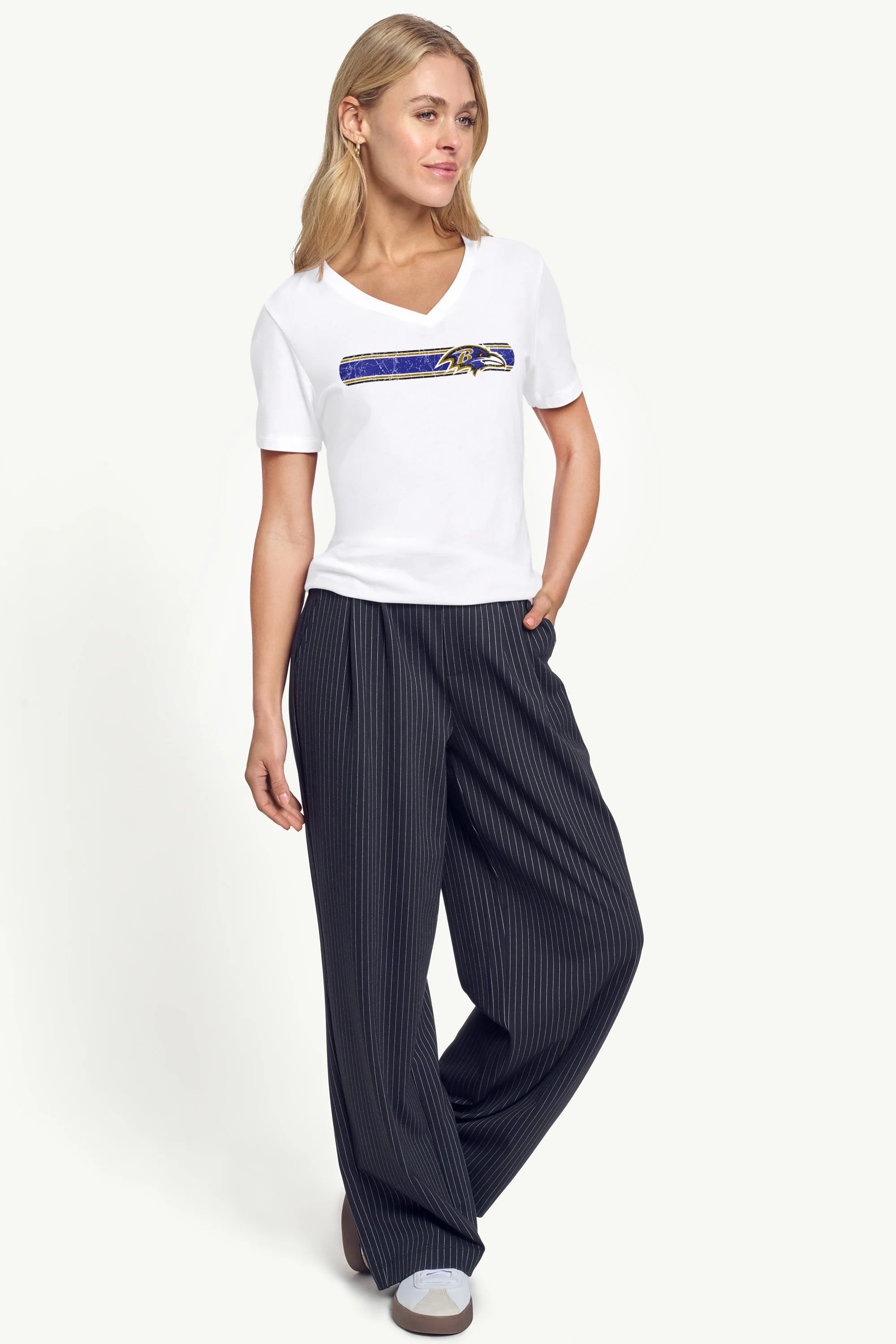 WOMENS BALTIMORE RAVENS STRIPE V-NECK T SHIRT - Image 3