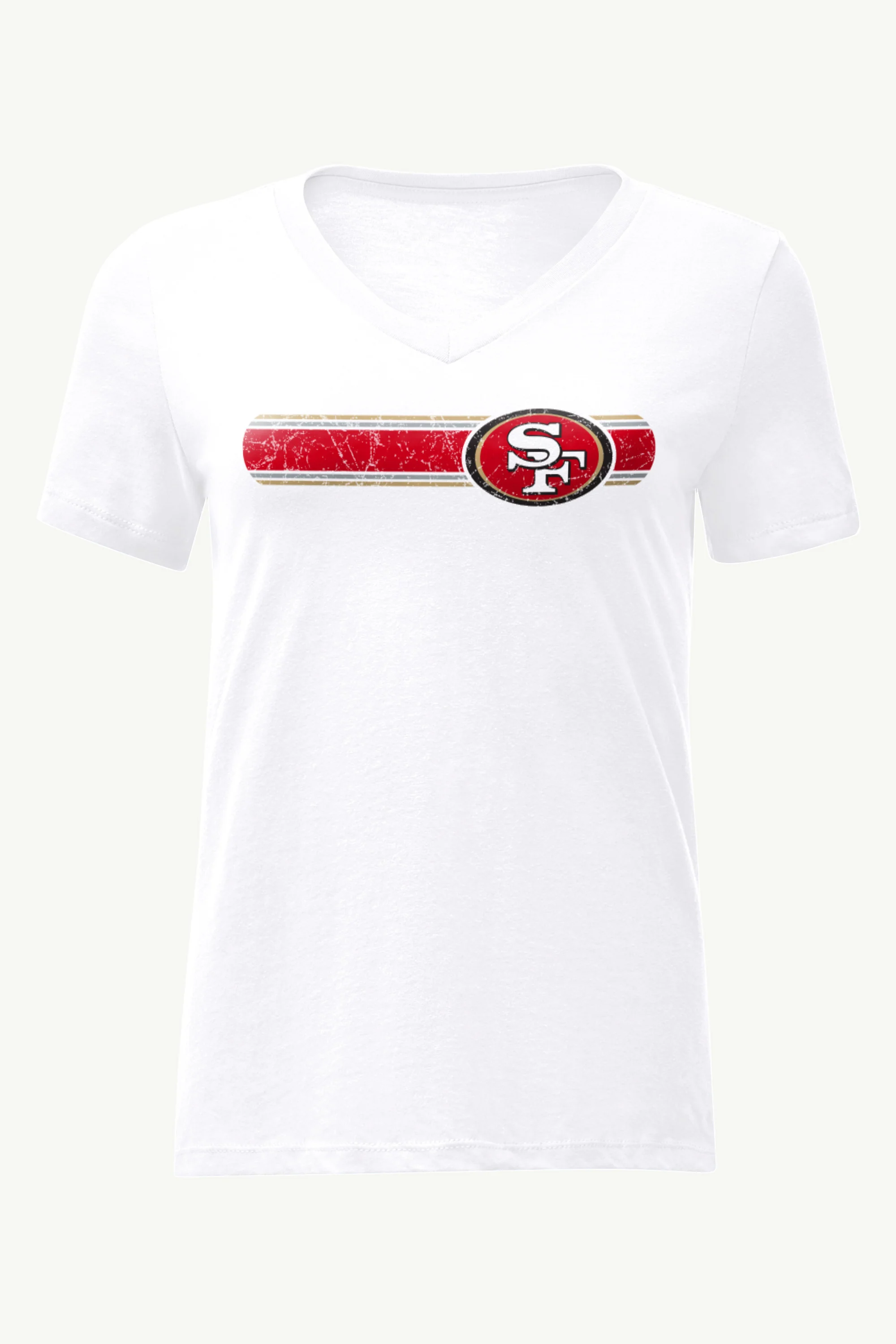 WOMENS SAN FRANCISCO 49ERS STRIPE V-NECK T SHIRT