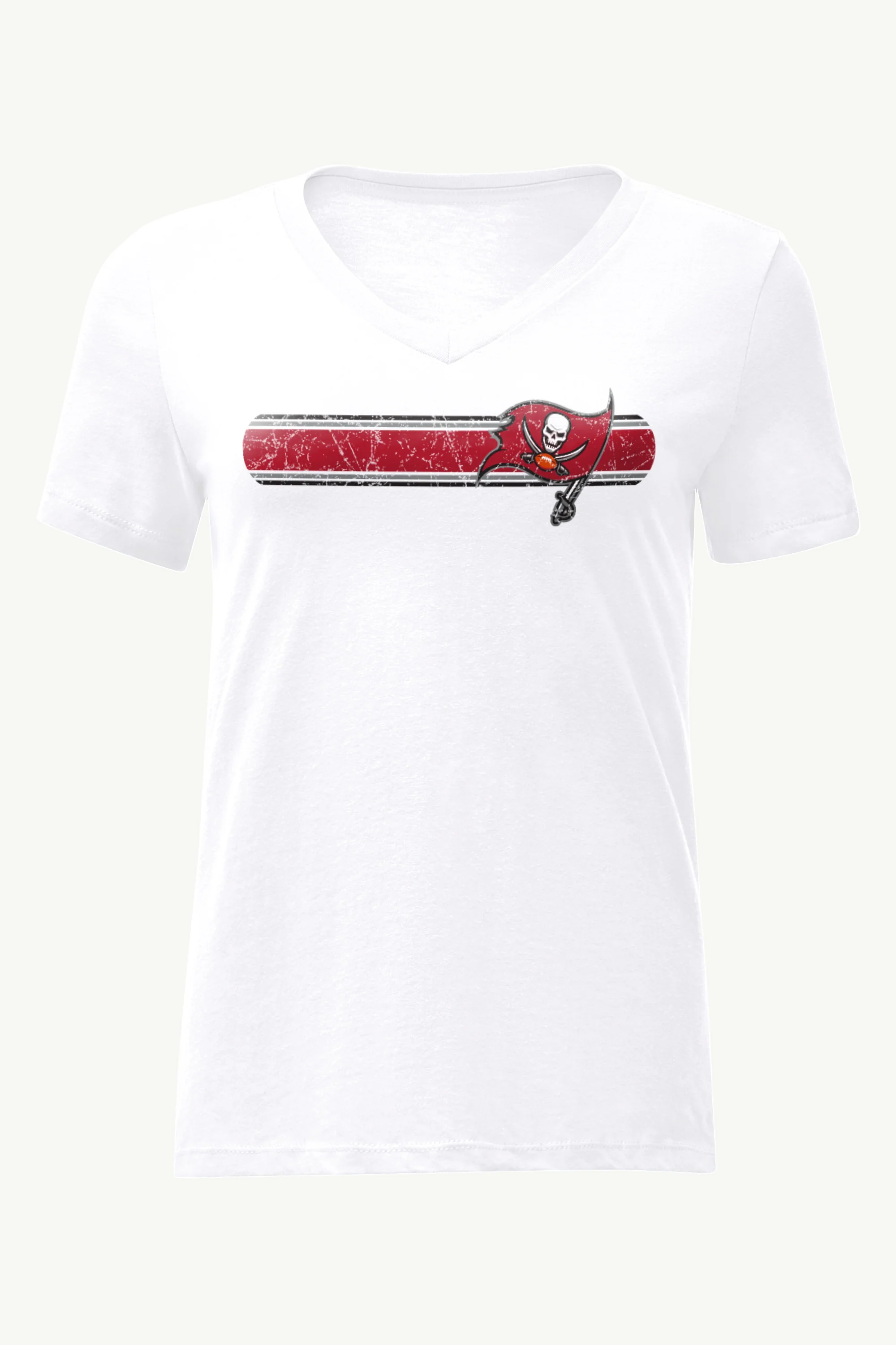 WOMENS TAMPA BAY BUCANEERS STRIPE V-NECK T SHIRT