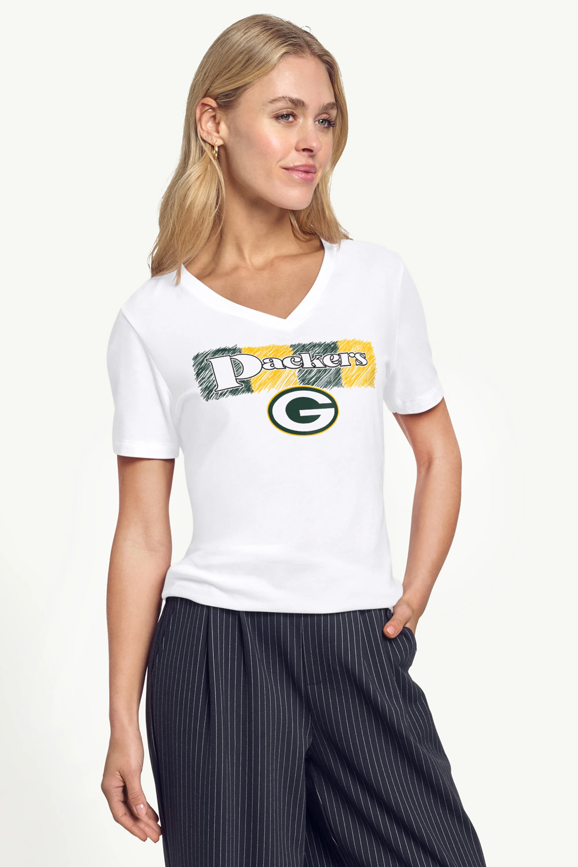 WOMENS GREEN BAY PACKERS COLOR SHADING V-NECK T SHIRT - Image 2