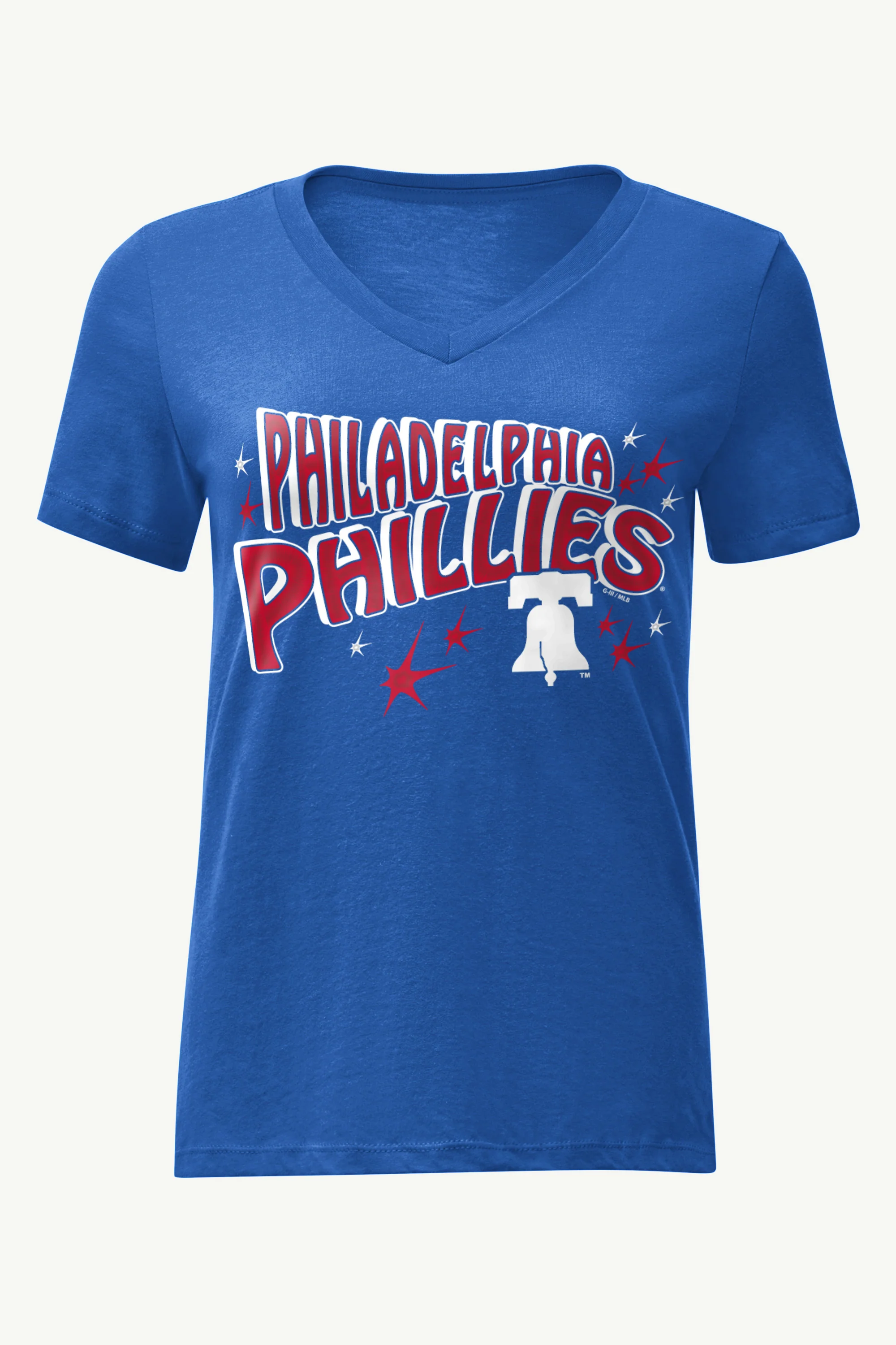 WOMENS PHILADELPHIA PHILLIES FIREWORKS V NECK T SHIRT