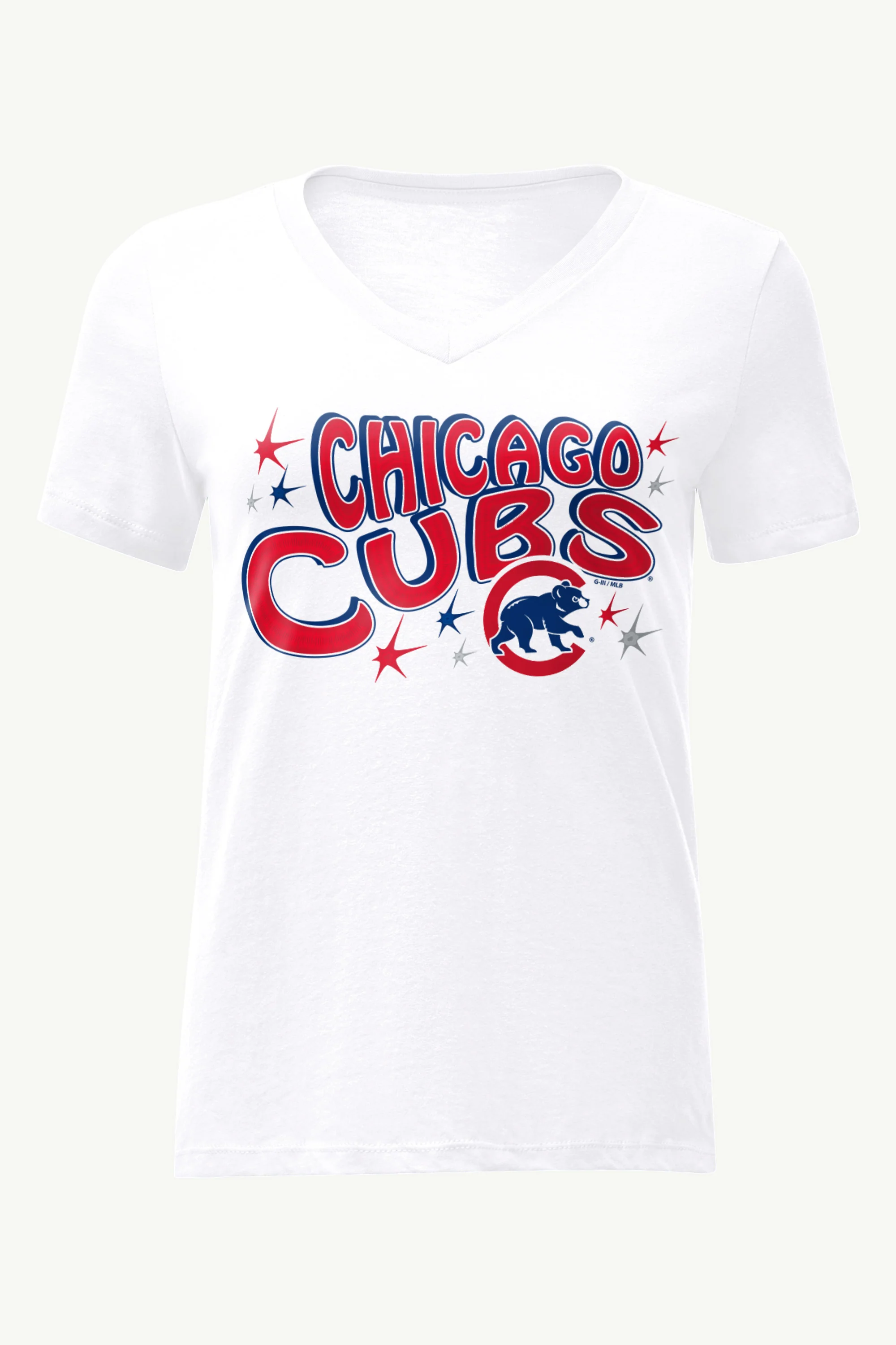 WOMENS CHICAGO CUBS FIREWORKS V NECK T SHIRT - Image 4