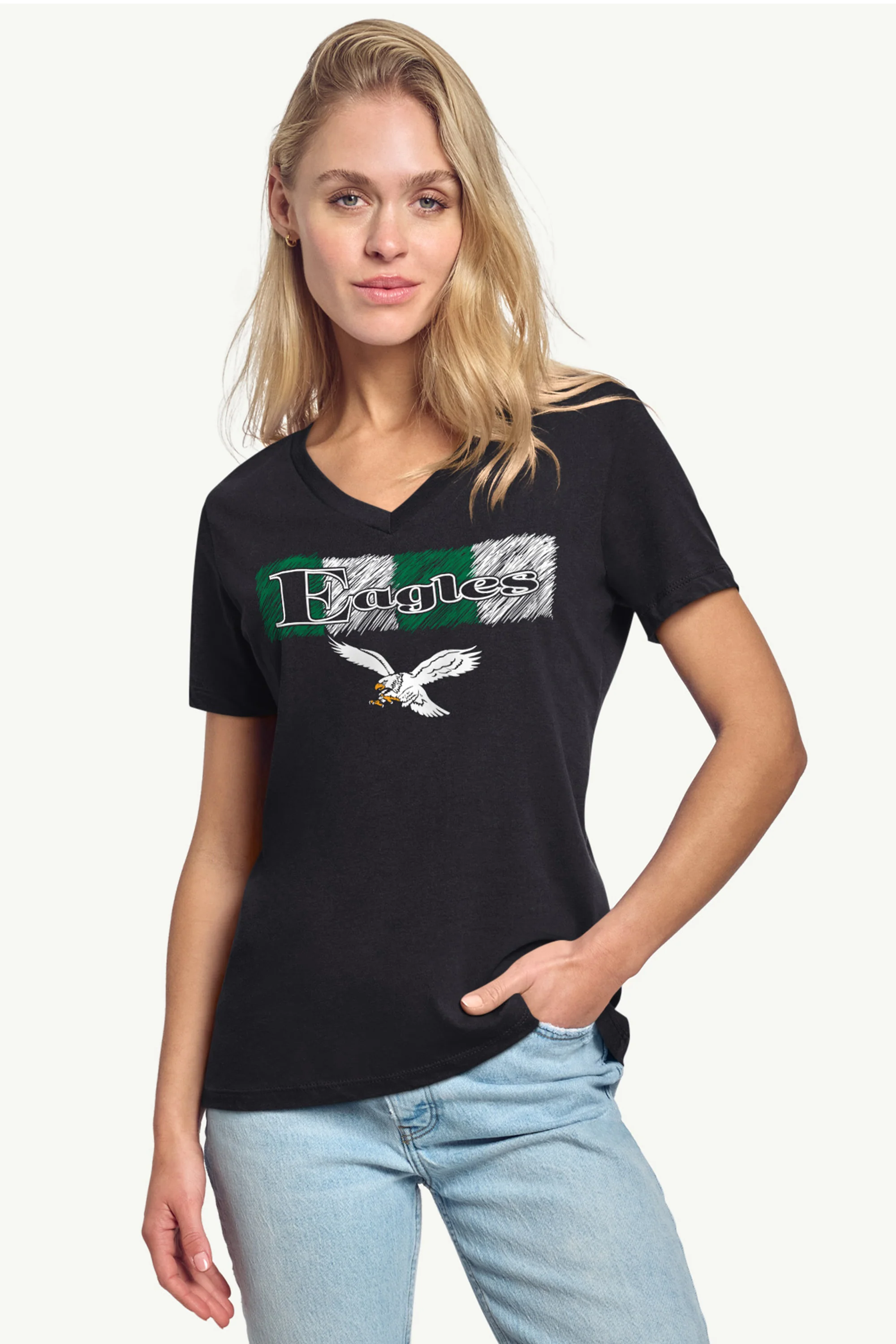 WOMENS PHILADELPHIA EAGLES COLOR SHADING V-NECK T SHIRT - Image 2