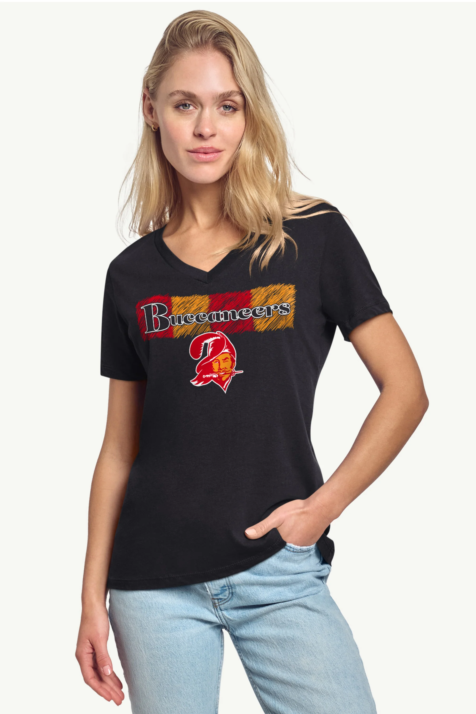 WOMENS TAMPA BAY BUCANEERS COLOR SHADING V-NECK T SHIRT - Image 2